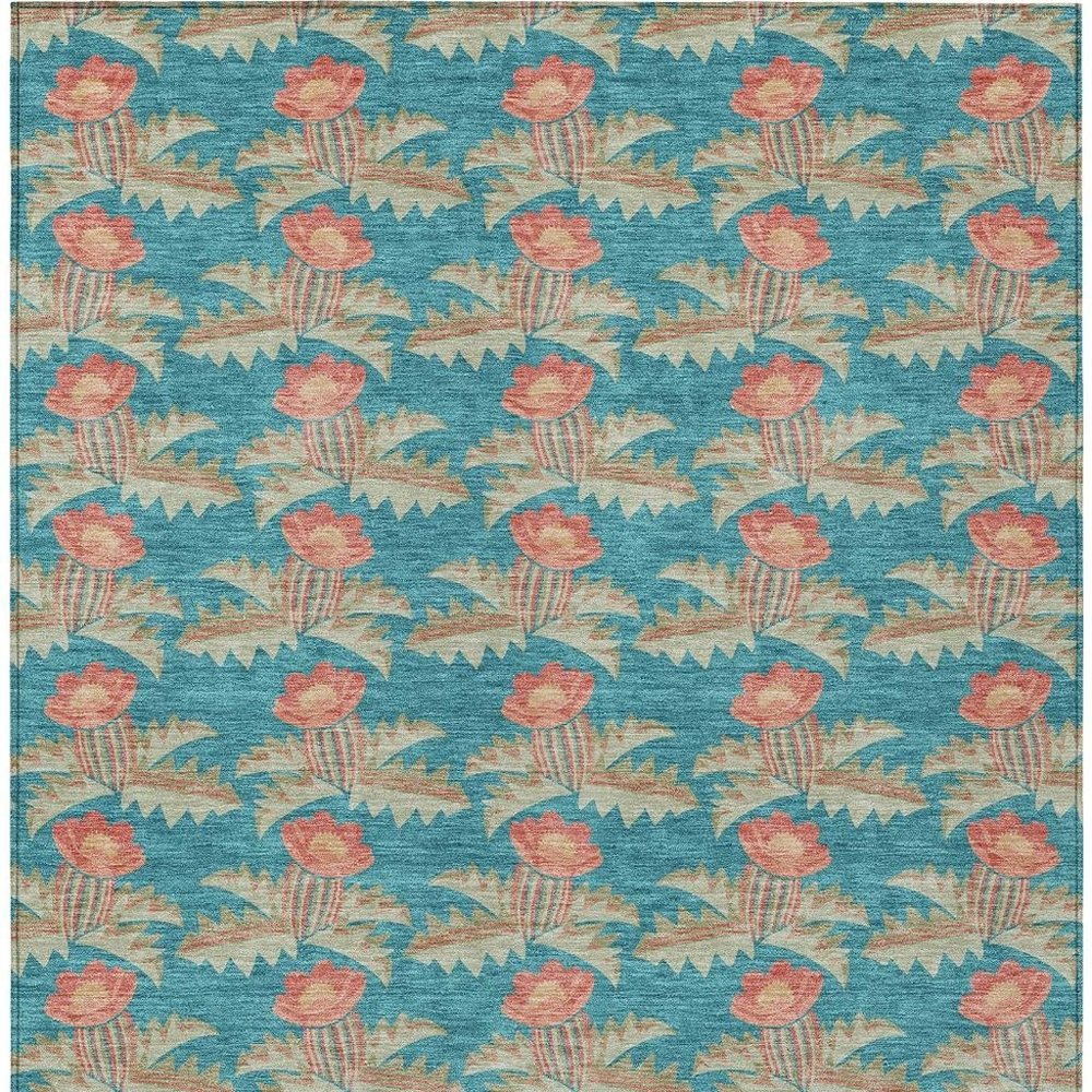 5' X 8' Turquoise And Brown Floral Washable Indoor Outdoor Area Rug — view 14