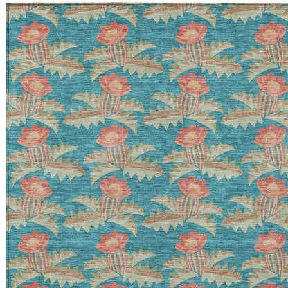 5' X 8' Turquoise And Brown Floral Washable Indoor Outdoor Area Rug HomeRoots