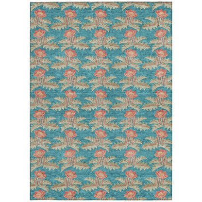 5' X 8' Turquoise And Brown Floral Washable Indoor Outdoor Area Rug HomeRoots