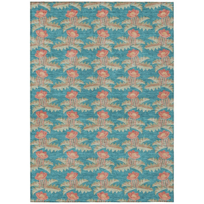 5' X 8' Turquoise And Brown Floral Washable Indoor Outdoor Area Rug HomeRoots