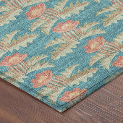 5' X 8' Turquoise And Brown Floral Washable Indoor Outdoor Area Rug HomeRoots