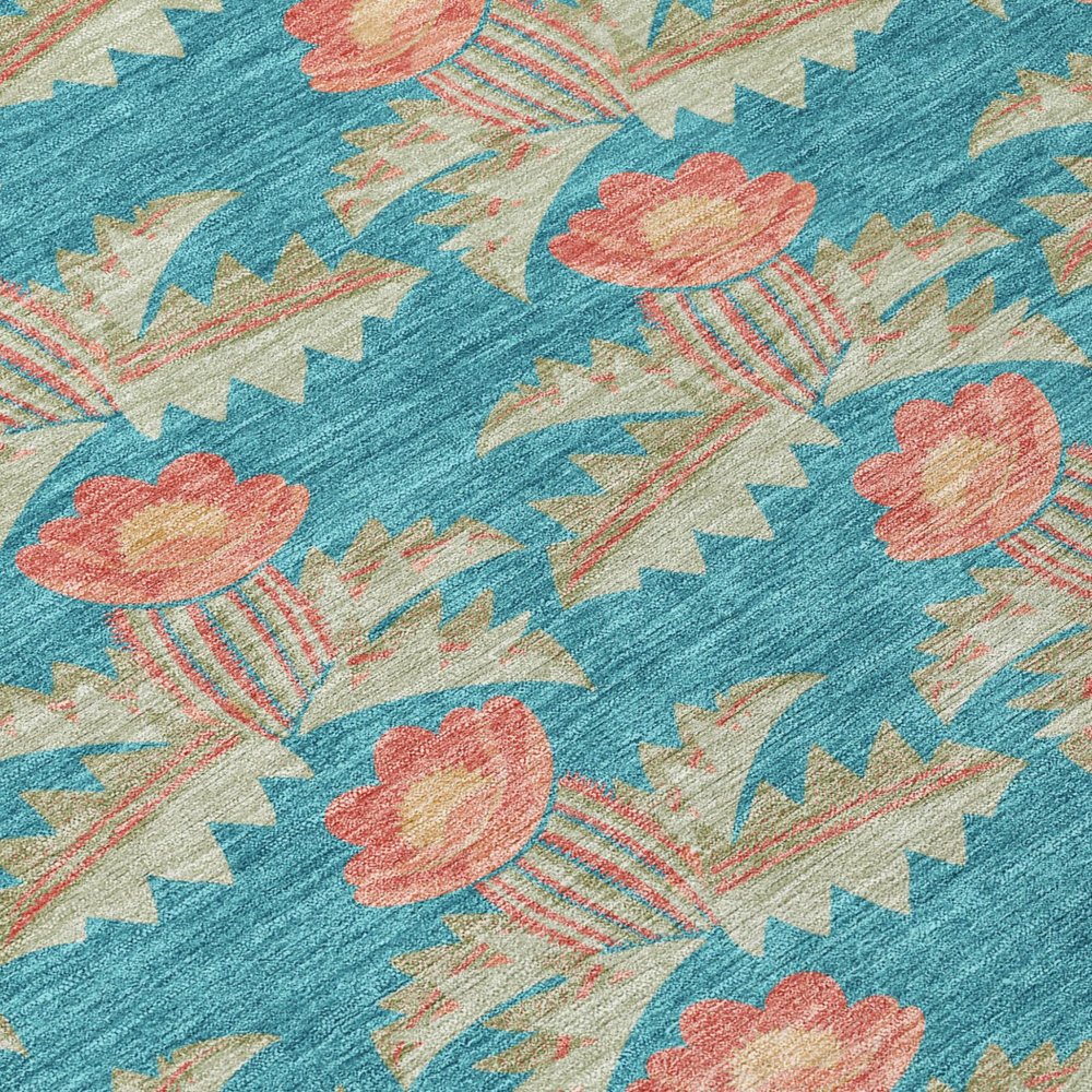 5' X 8' Turquoise And Brown Floral Washable Indoor Outdoor Area Rug — view 12