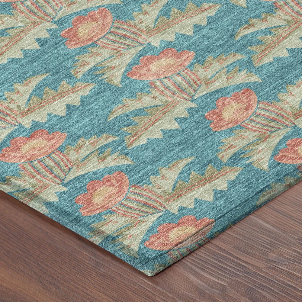 8' Turquoise And Brown Round Floral Washable Indoor Outdoor Area Rug HomeRoots