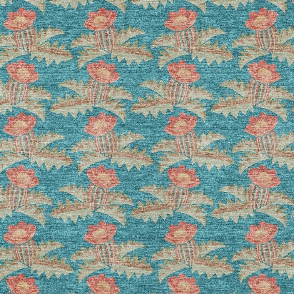 8' X 10' Turquoise And Brown Floral Washable Indoor Outdoor Area Rug — view 4