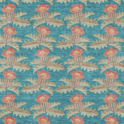 8' X 10' Turquoise And Brown Floral Washable Indoor Outdoor Area Rug