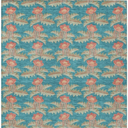 8' X 10' Turquoise And Brown Floral Washable Indoor Outdoor Area Rug HomeRoots