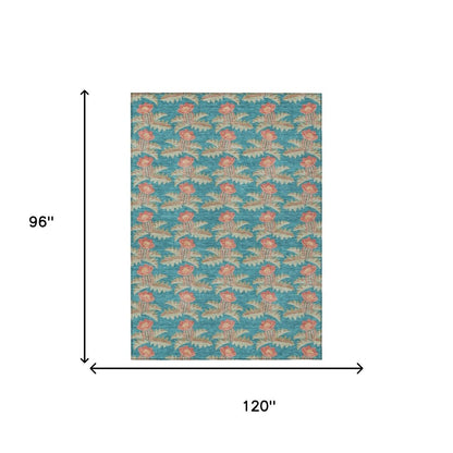 8' X 10' Turquoise And Brown Floral Washable Indoor Outdoor Area Rug HomeRoots