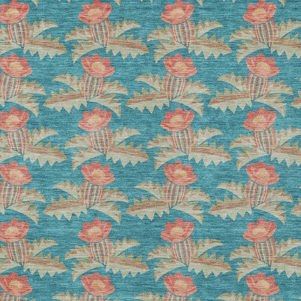 8' X 10' Turquoise And Brown Floral Washable Indoor Outdoor Area Rug — view 9
