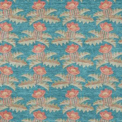 8' X 10' Turquoise And Brown Floral Washable Indoor Outdoor Area Rug