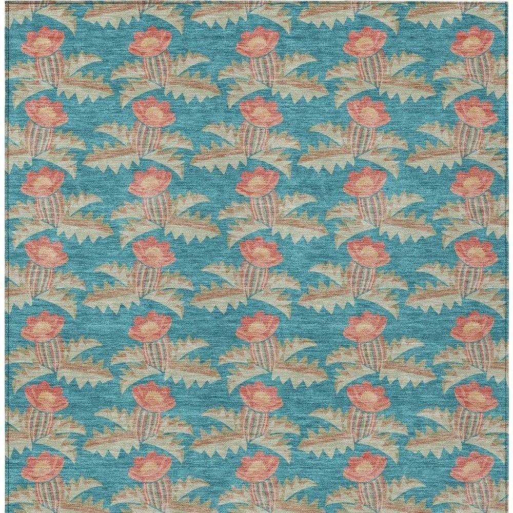 8' X 10' Turquoise And Brown Floral Washable Indoor Outdoor Area Rug HomeRoots