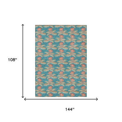 9' X 12' Turquoise And Brown Floral Washable Indoor Outdoor Area Rug HomeRoots