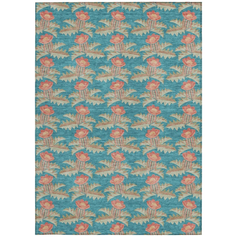 9' X 12' Turquoise And Brown Floral Washable Indoor Outdoor Area Rug — view 9