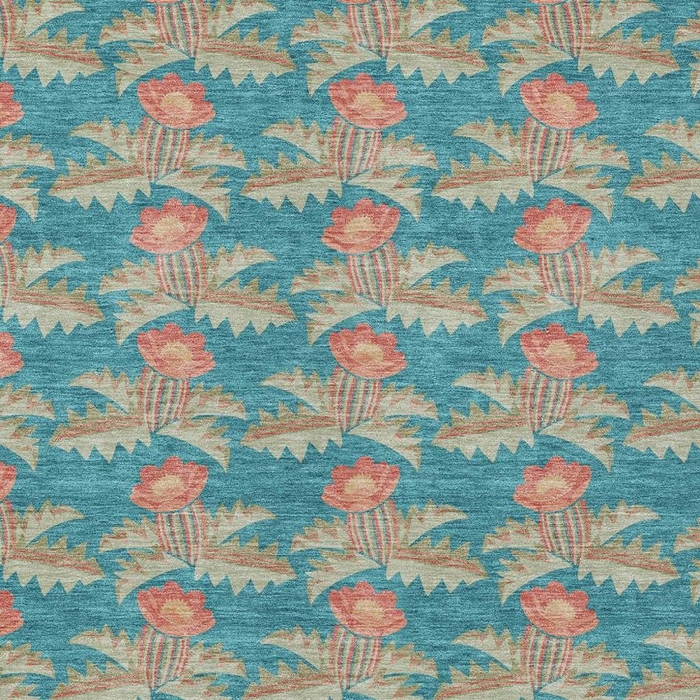 10' X 14' Turquoise And Brown Floral Washable Indoor Outdoor Area Rug HomeRoots