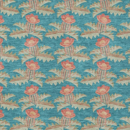 10' X 14' Turquoise And Brown Floral Washable Indoor Outdoor Area Rug HomeRoots