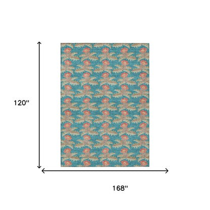 10' X 14' Turquoise And Brown Floral Washable Indoor Outdoor Area Rug HomeRoots
