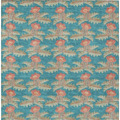 10' X 14' Turquoise And Brown Floral Washable Indoor Outdoor Area Rug HomeRoots