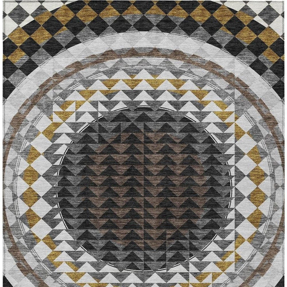5' X 8' Black And Linen Geometric Washable Indoor Outdoor Area Rug HomeRoots