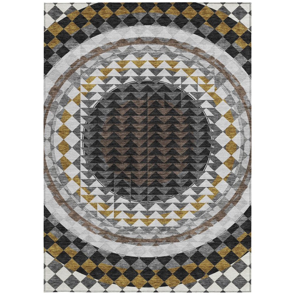 5' X 8' Black And Linen Geometric Washable Indoor Outdoor Area Rug — view 5