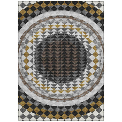 5' X 8' Black And Linen Geometric Washable Indoor Outdoor Area Rug HomeRoots