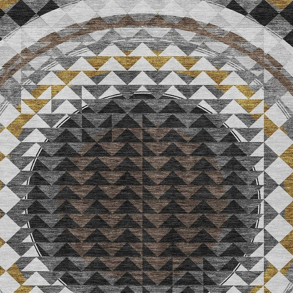 5' X 8' Black And Linen Geometric Washable Indoor Outdoor Area Rug — view 8