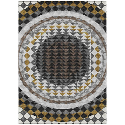 5' X 8' Black And Linen Geometric Washable Indoor Outdoor Area Rug HomeRoots