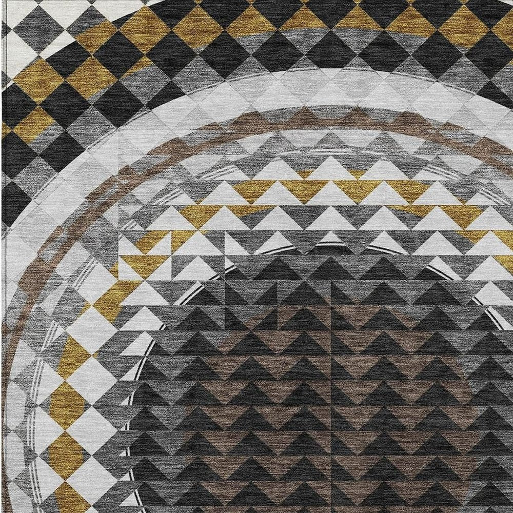 8' X 10' Black And Linen Geometric Washable Indoor Outdoor Area Rug HomeRoots