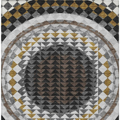 8' X 10' Black And Linen Geometric Washable Indoor Outdoor Area Rug HomeRoots