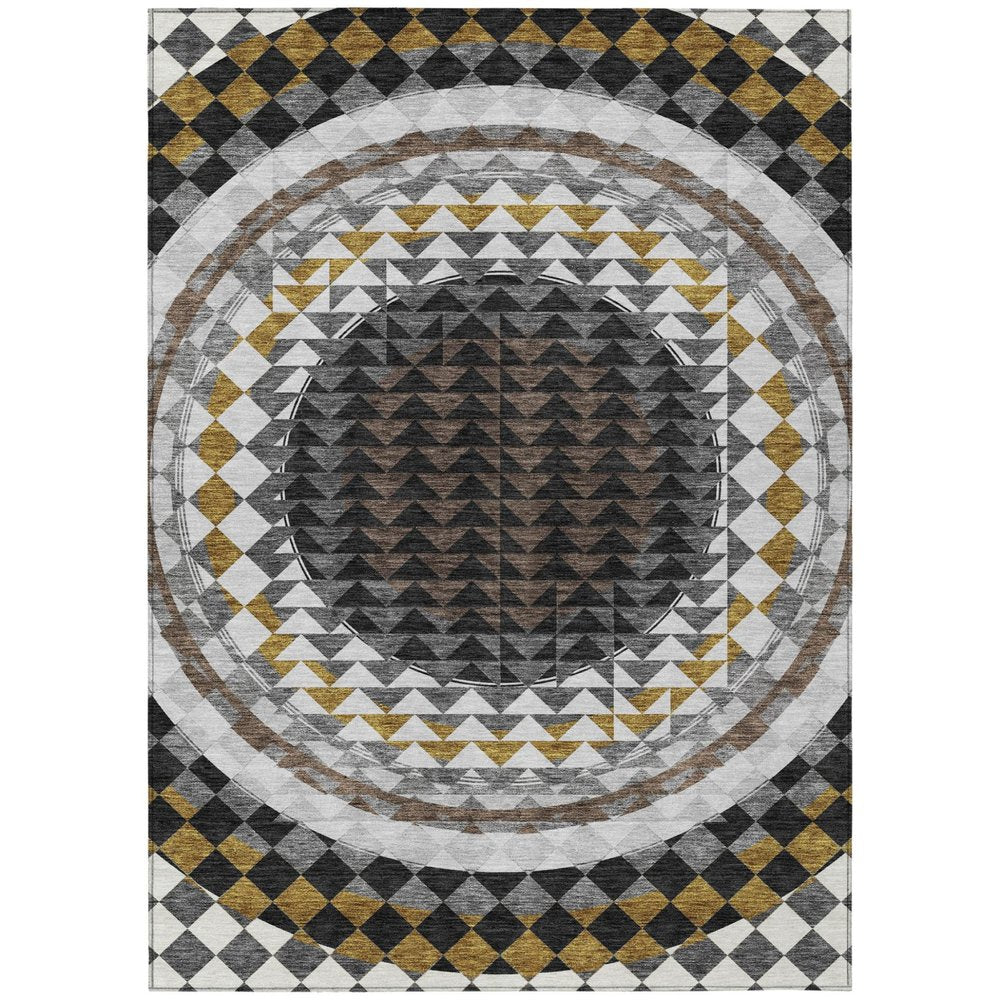 8' X 10' Black And Linen Geometric Washable Indoor Outdoor Area Rug HomeRoots