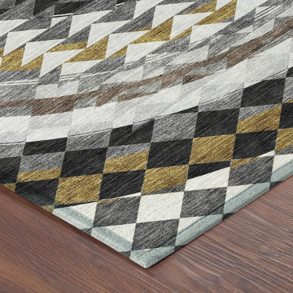 8' X 10' Black And Linen Geometric Washable Indoor Outdoor Area Rug — view 2