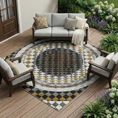 8' X 10' Black And Linen Geometric Washable Indoor Outdoor Area Rug HomeRoots