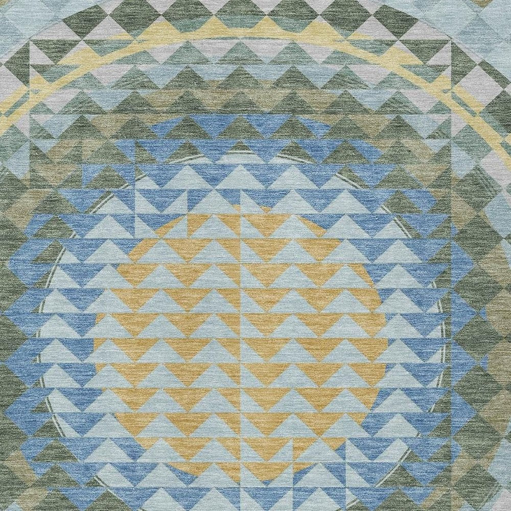 3' X 5' Blue And Silver Geometric Washable Indoor Outdoor Area Rug — view 4