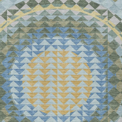3' X 5' Blue And Silver Geometric Washable Indoor Outdoor Area Rug