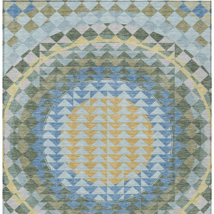 3' X 5' Blue And Silver Geometric Washable Indoor Outdoor Area Rug