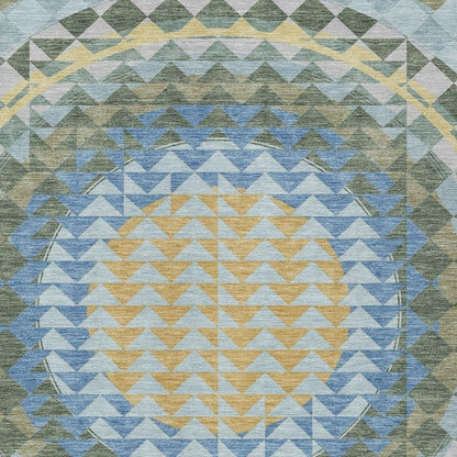 3' X 5' Blue And Silver Geometric Washable Indoor Outdoor Area Rug