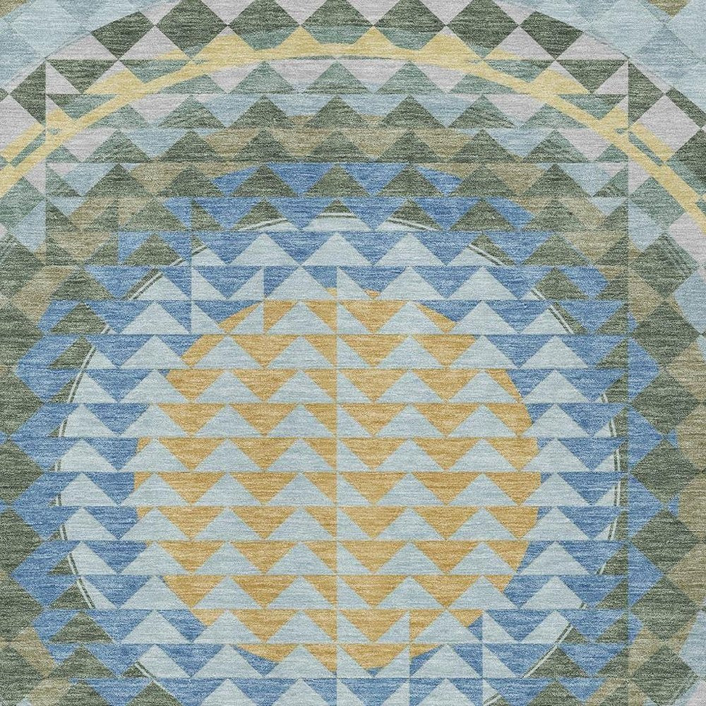 3' X 5' Blue And Silver Geometric Washable Indoor Outdoor Area Rug — view 8