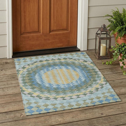 3' X 5' Blue And Silver Geometric Washable Indoor Outdoor Area Rug HomeRoots