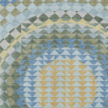 5' X 8' Blue And Silver Geometric Washable Indoor Outdoor Area Rug HomeRoots