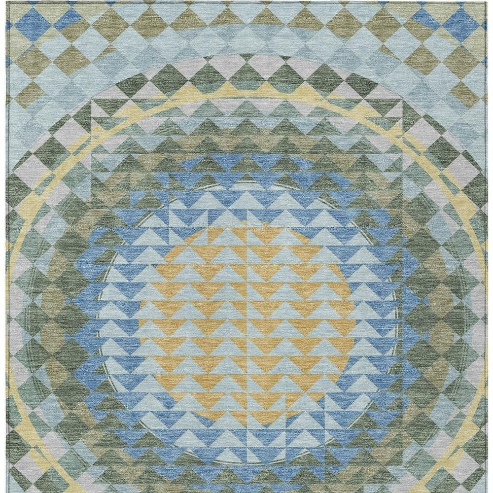 5' X 8' Blue And Silver Geometric Washable Indoor Outdoor Area Rug HomeRoots