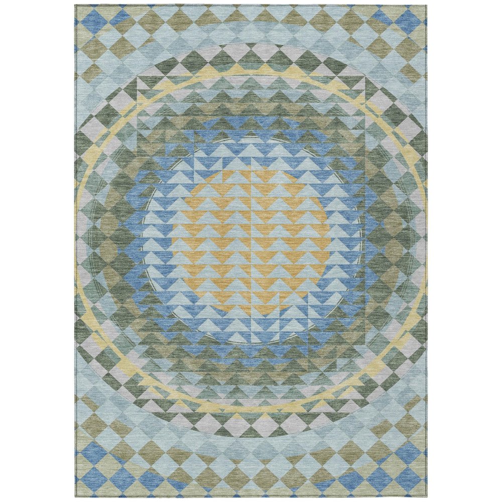 5' X 8' Blue And Silver Geometric Washable Indoor Outdoor Area Rug — view 1