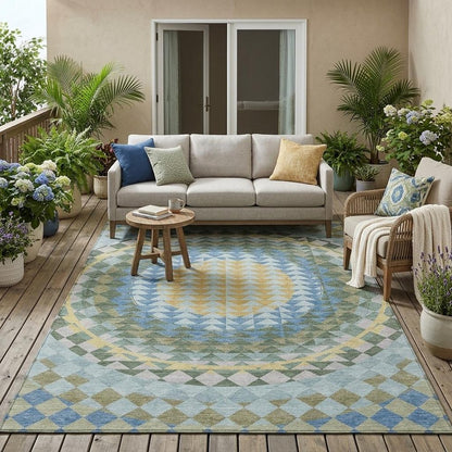 5' X 8' Blue And Silver Geometric Washable Indoor Outdoor Area Rug HomeRoots