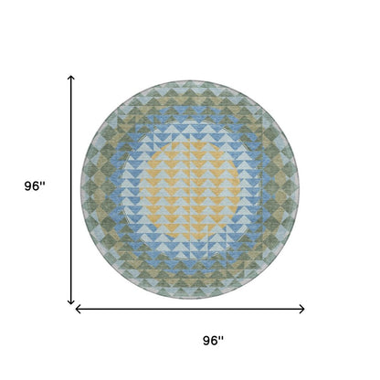 8' Blue And Silver Round Geometric Washable Indoor Outdoor Area Rug HomeRoots