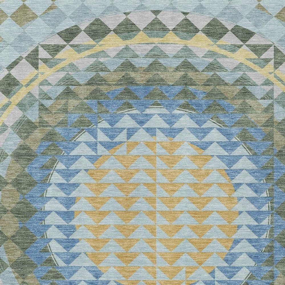 8' X 10' Blue And Silver Geometric Washable Indoor Outdoor Area Rug — view 4