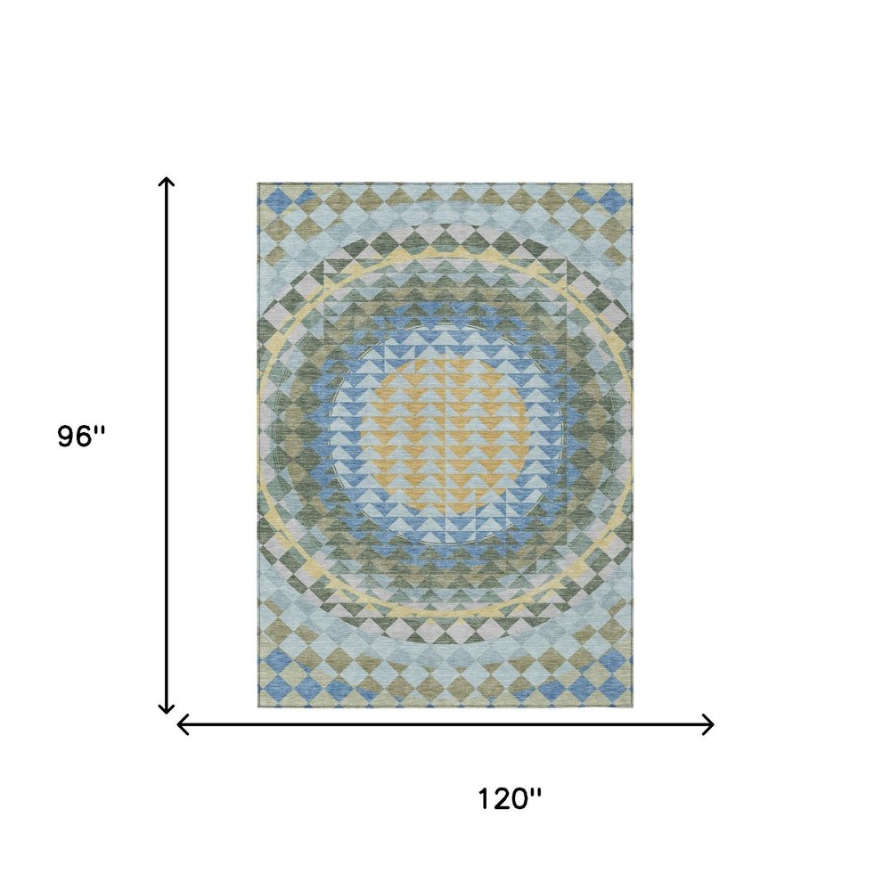8' X 10' Blue And Silver Geometric Washable Indoor Outdoor Area Rug — view 6