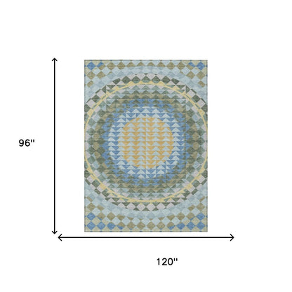 8' X 10' Blue And Silver Geometric Washable Indoor Outdoor Area Rug HomeRoots