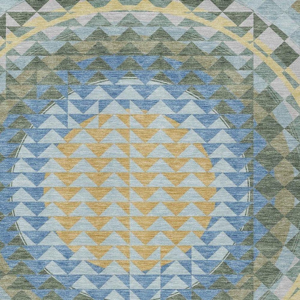 8' X 10' Blue And Silver Geometric Washable Indoor Outdoor Area Rug — view 8