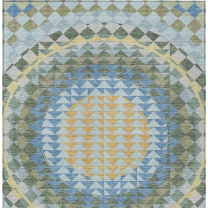 8' X 10' Blue And Silver Geometric Washable Indoor Outdoor Area Rug HomeRoots