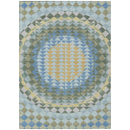 8' X 10' Blue And Silver Geometric Washable Indoor Outdoor Area Rug HomeRoots
