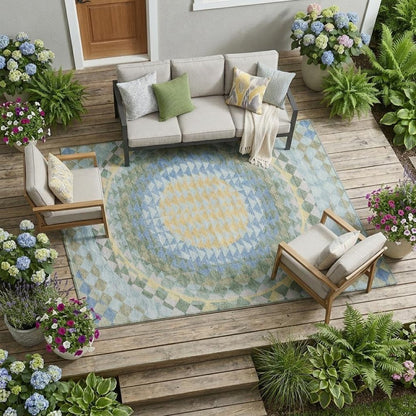 8' X 10' Blue And Silver Geometric Washable Indoor Outdoor Area Rug HomeRoots