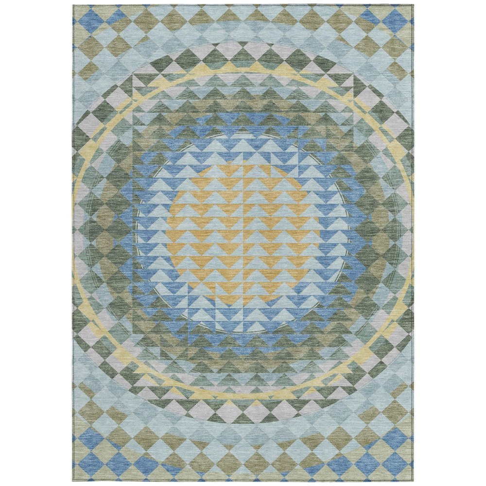 10' X 14' Blue And Silver Geometric Washable Indoor Outdoor Area Rug — view 5