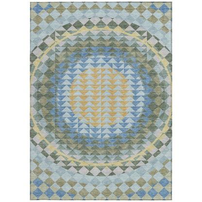 10' X 14' Blue And Silver Geometric Washable Indoor Outdoor Area Rug
